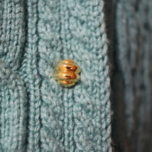 Vintage Heavy Cable Knit Chunky Gold-Button Cardigan Sweater Large Wool Blend - Picture 5 of 12